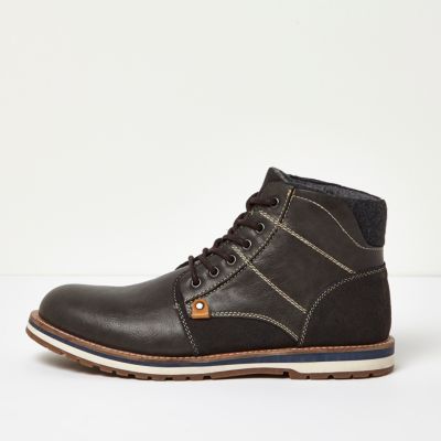 Grey lace-up work boots
